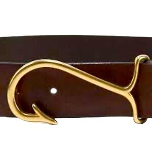 Men’s vineyard Vines fish hook buckle dark brown leather belt USA made sz 36